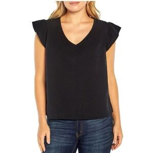 Three Dots Women's Black V-Neck Gauze Flutter Sleeve Camisole size S